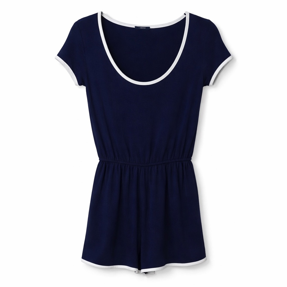 Forever 21 Navy Blue Short Sleeve Romper with White Trim